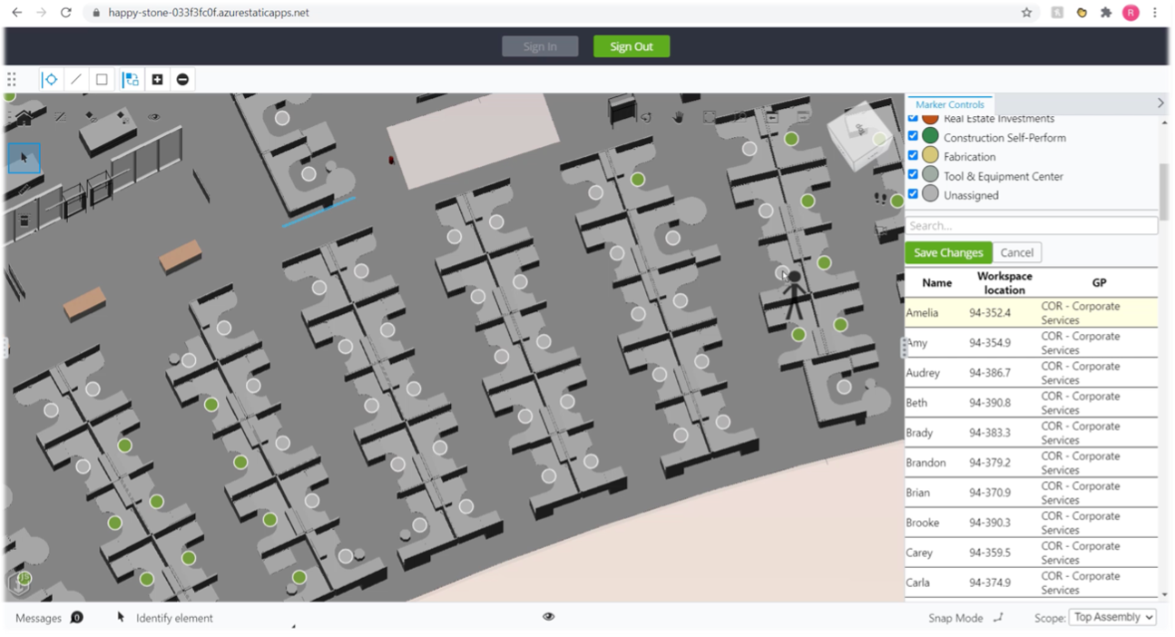 Example 5 − An iTwin of an office that connects to an HR database for smart seat assignment.